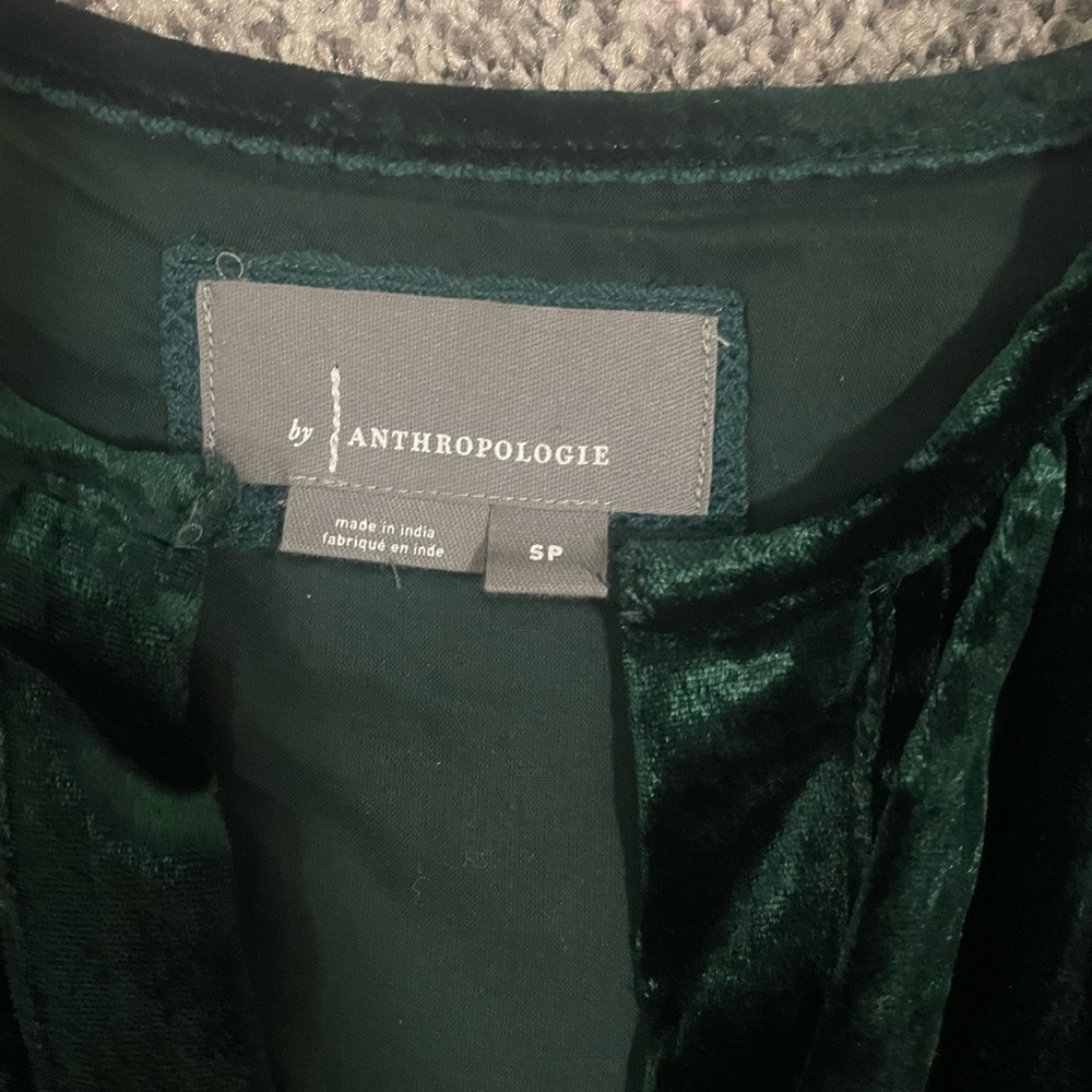 Anthropologie Deep Green Velvet Dress - Picture 2 of 2